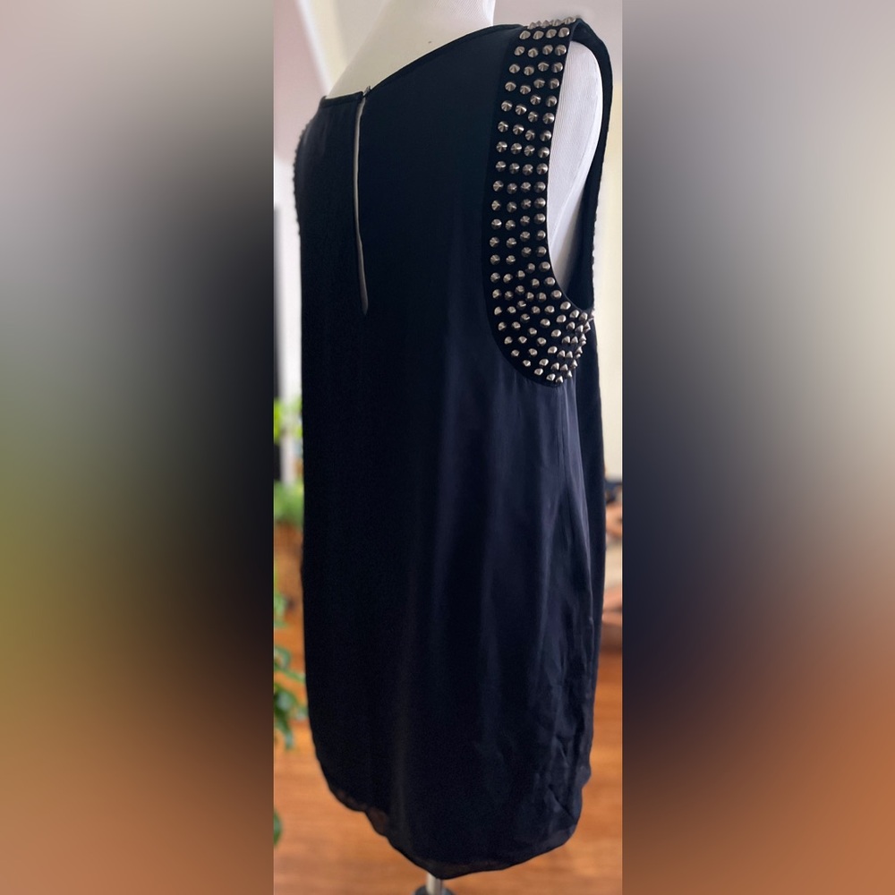 vintage Haute Hippie Dress Black Shift Mini Sleeveless Silver Spike Trim L 2000s - Picture 8 of 11
